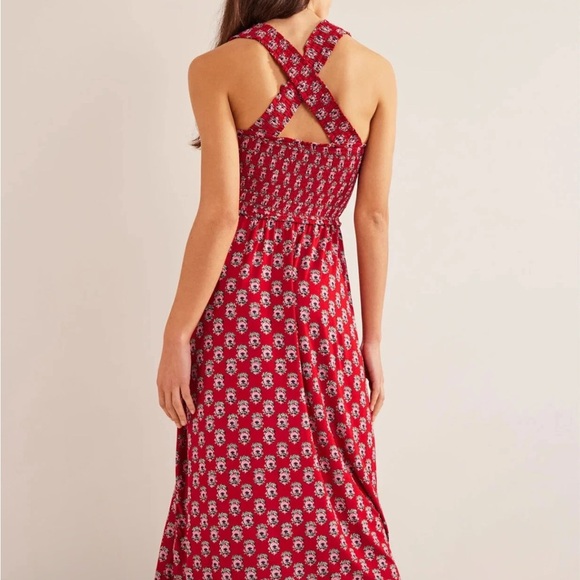 BODEN CROSS BACK JERSEY MIDI DRESS IN POINSETTIA DAINTY FLORET Size 12 Red - Picture 11 of 11